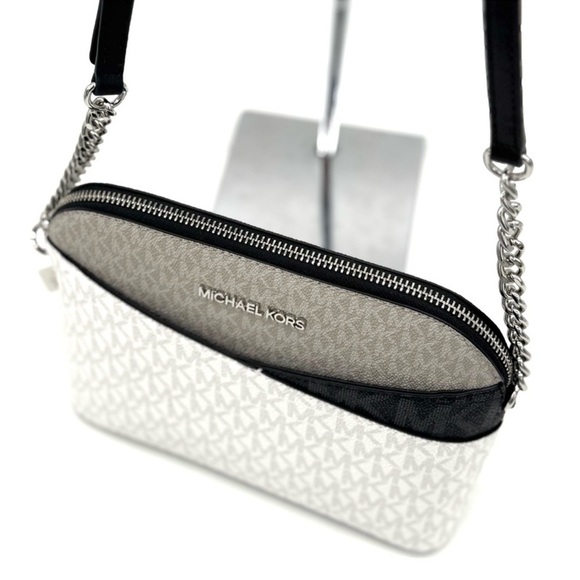 Michael Kors Medium Dome Jet Set Travel Xbody Bag & Trifold Wallet Optic White - Picture 6 of 12